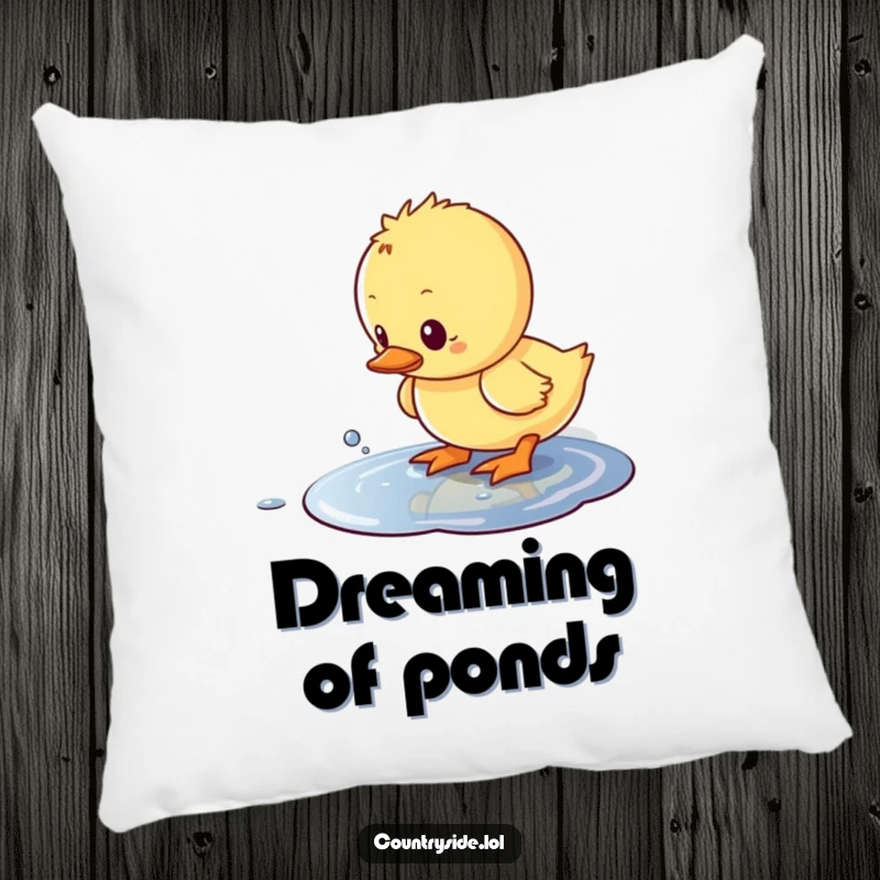 Funny Kawaii duckling pillow, humorously depicted splashing in a puddle, offering soft comfort.