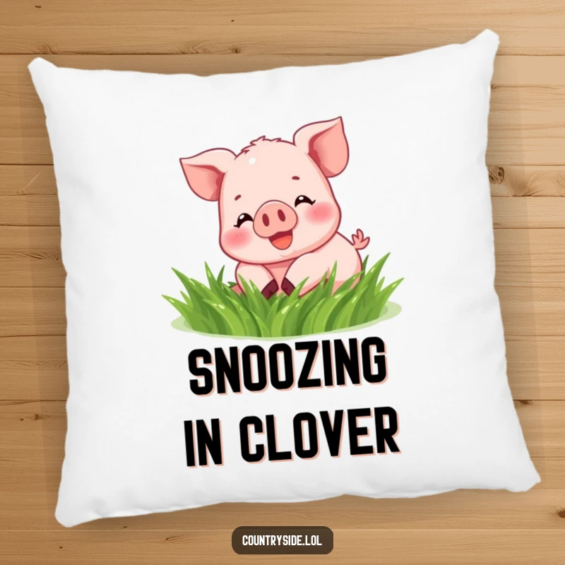 Funny Kawaii piglet pillow, humorously depicted mid-roll in soft grass, offering cozy comfort.