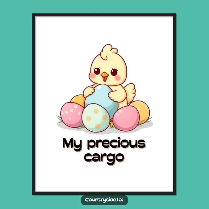 Funny Kawaii Chicken Digital Art - Humorous Egg Collector Print for Instant Gifts