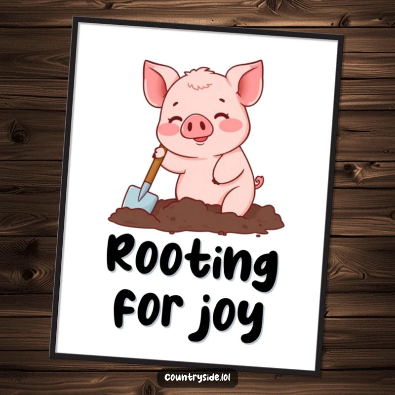 Funny digital art of a busy Kawaii pig character digging in soil, perfect for digital frames or sharing.