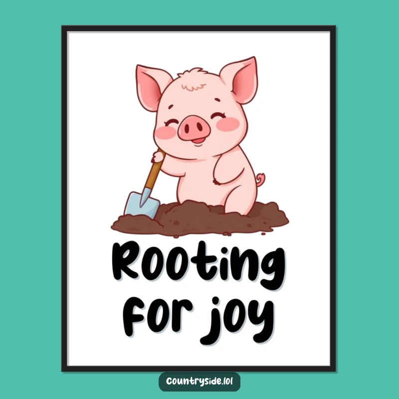 Funny Kawaii Pig Digital Art: Busy Gardener Print, Instant Funny Gift