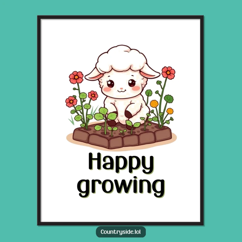 Funny Kawaii Sheep Digital Art: Garden Joy, Instant Decor Gift!