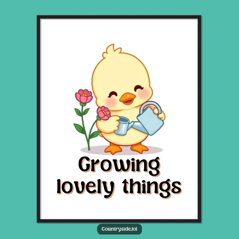 Funny Kawaii Duck Digital Art: Gentle Gardener Print, Instant Funny Gift