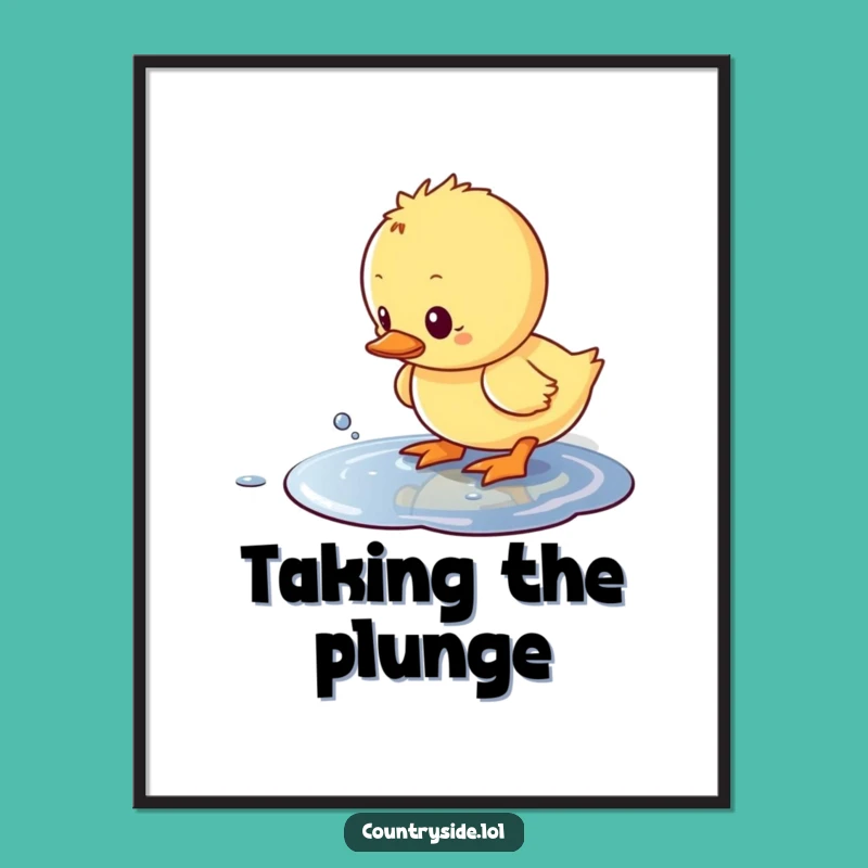 Funny Kawaii Duckling Digital Art - Humorous Puddle Splash Print for Instant Gifts