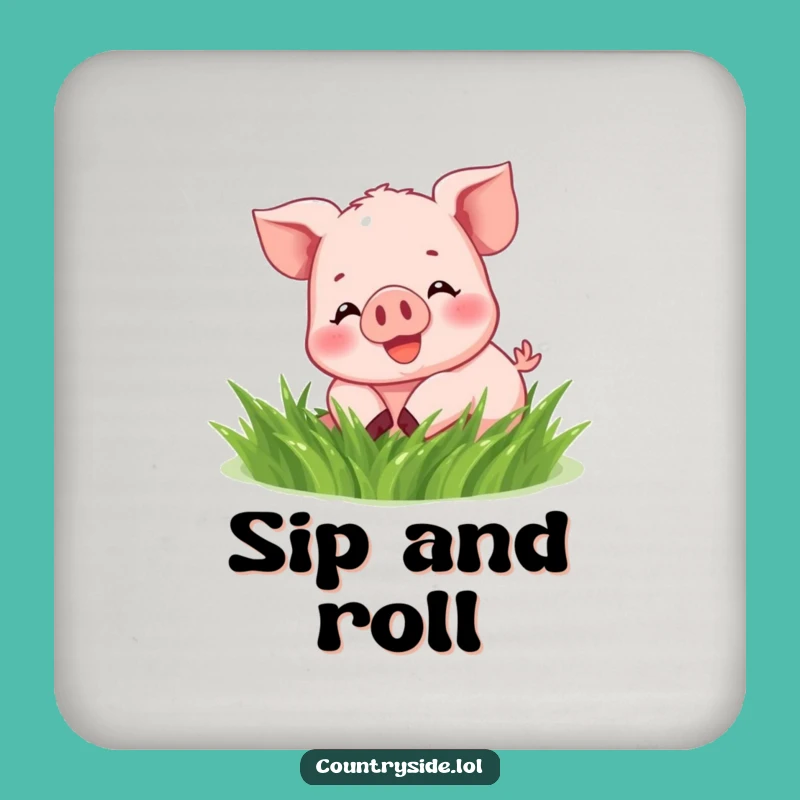 Funny Kawaii Piglet Drink Coaster - Humorous Grass Lover Gift for Tables