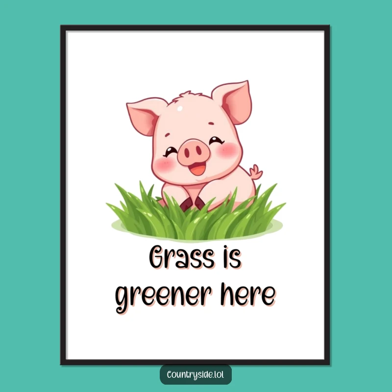 Funny Kawaii Piglet Poster - Humorous Grass Rolling Art for Joyful Decor Gifts