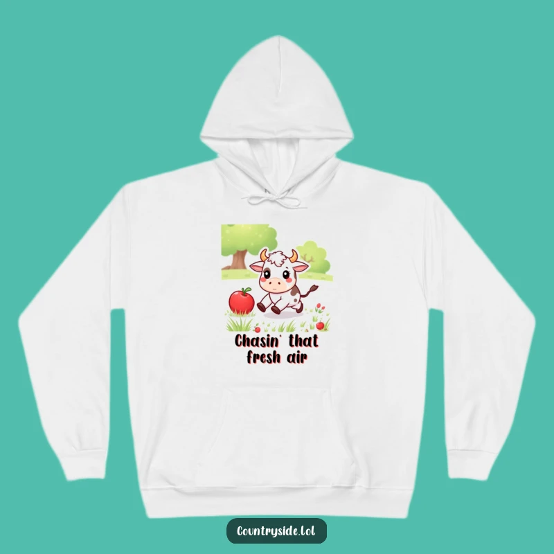 Funny Kawaii Cow Hoodie: Cozy Farm Animal Apple Chase - Ultimate Humorous Gift