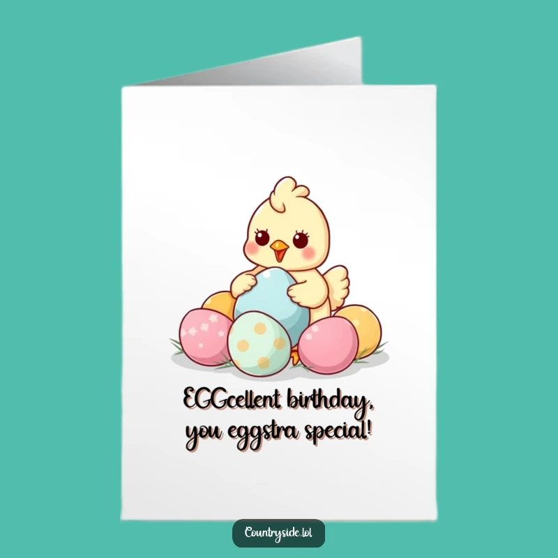 Free Printable Birthday Card: Funny Kawaii Chicken Eggcellent Surprise!, Downloadable Humor