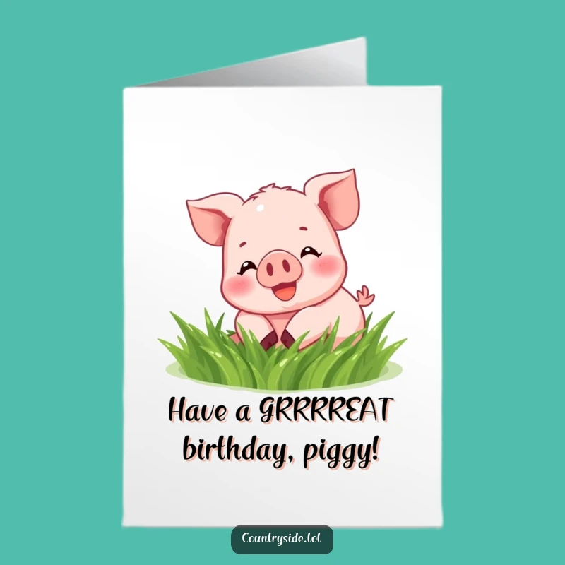 Free Printable Birthday Card: Happy Kawaii Piglet Rolling, Joyful Surprise!, Downloadable