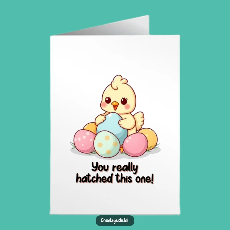 Free Printable Congrats Card: Happy Kawaii Chicken Egg-citing News!, Downloadable