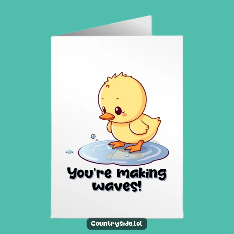 Free Printable Congrats Card: Kawaii Duckling's Puddle Splash Success!, Downloadable