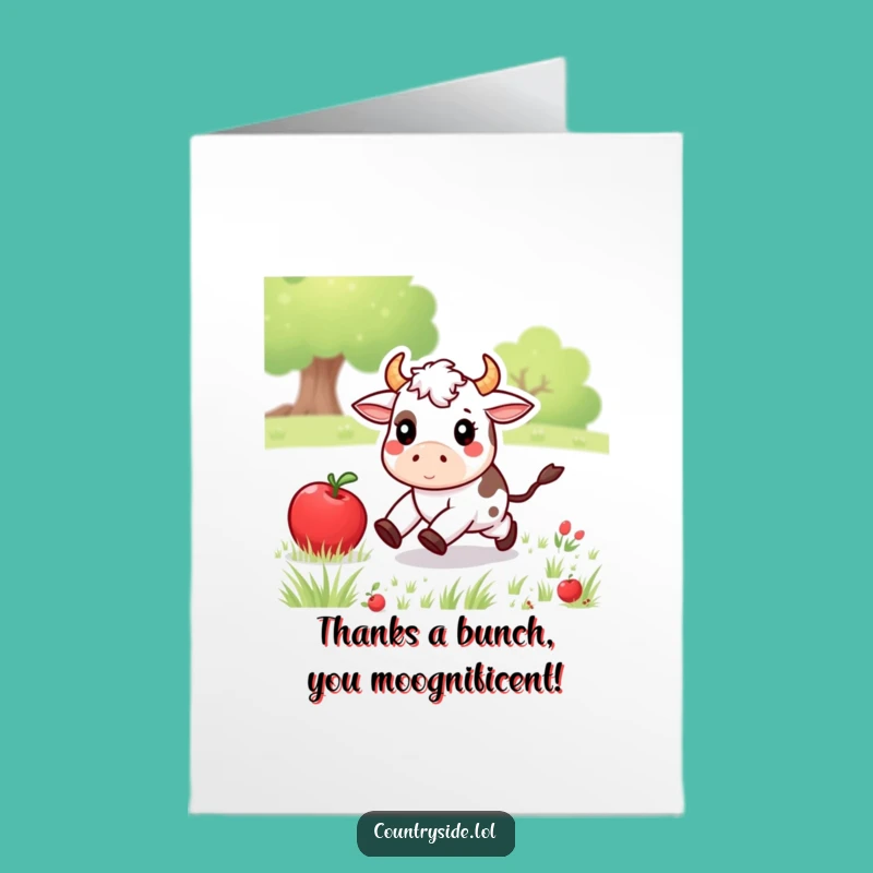Free Printable Kawaii Cow Thank You Card: Hilarious Apple Chase Downloadable