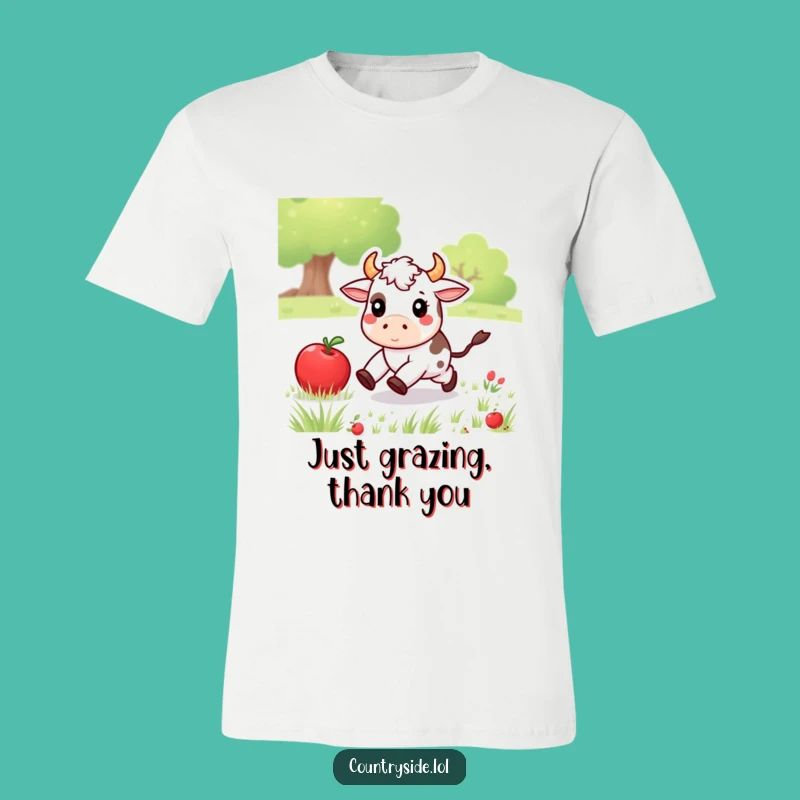 Funny Kawaii Cow T-Shirt: Adorable Farm Animal Apple Chase - Hilarious Gift Idea