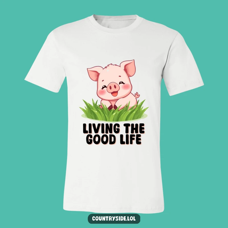 Funny Kawaii Piglet Grass T-Shirt - Joyful Rolling Tee for Humorous Gifts