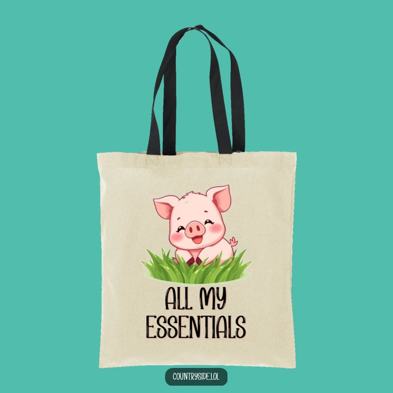 Funny Kawaii Piglet Tote Bag - Humorous Grass Rolling Accessory for Gifts